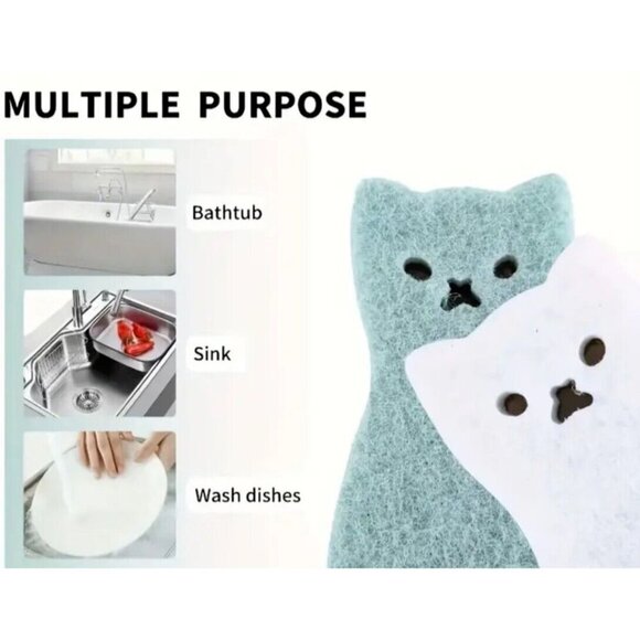 New Cat Shaped Kitchen Dish Bathroom Scrubber Cleaning Sponges Set of 4 - Picture 9 of 9